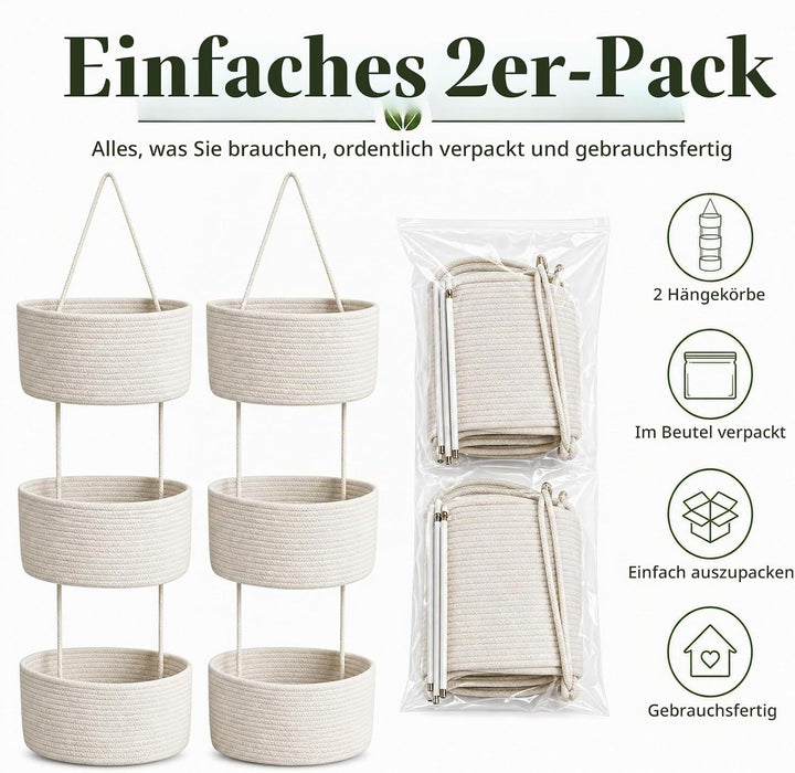 STATVAST 2 Stück Hängeorganizer Organizer Wand, weiss Premium Leinen Organizer mit 3 stufiger Hängek
