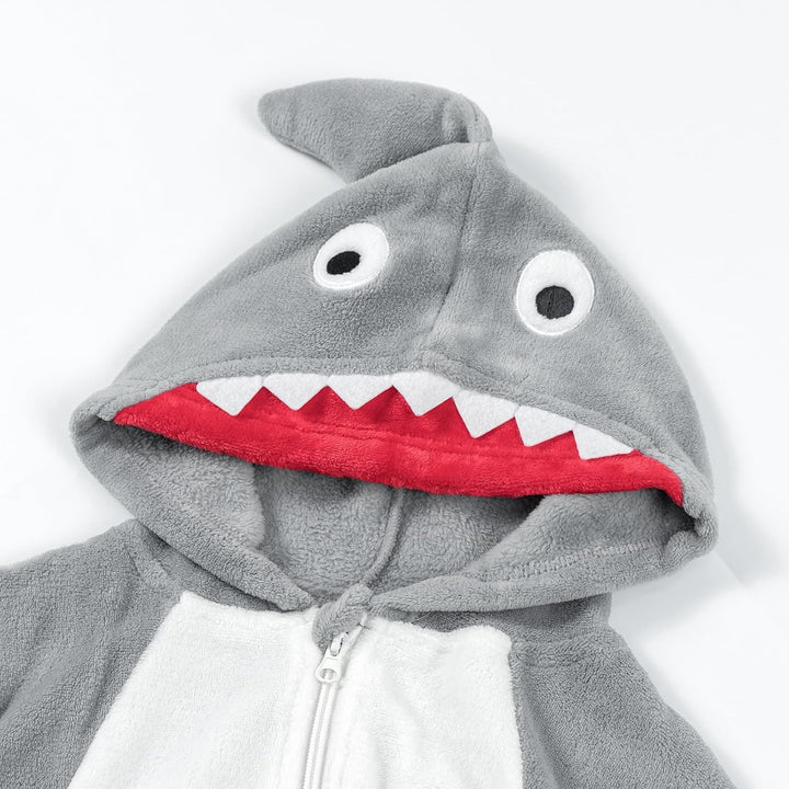 LOLANTA Kinder Hai Kostüm,Jungen Tier Flanell Overall mit Kapuze,6-7 Jahre,Grau,Etikettengrösse L 6-