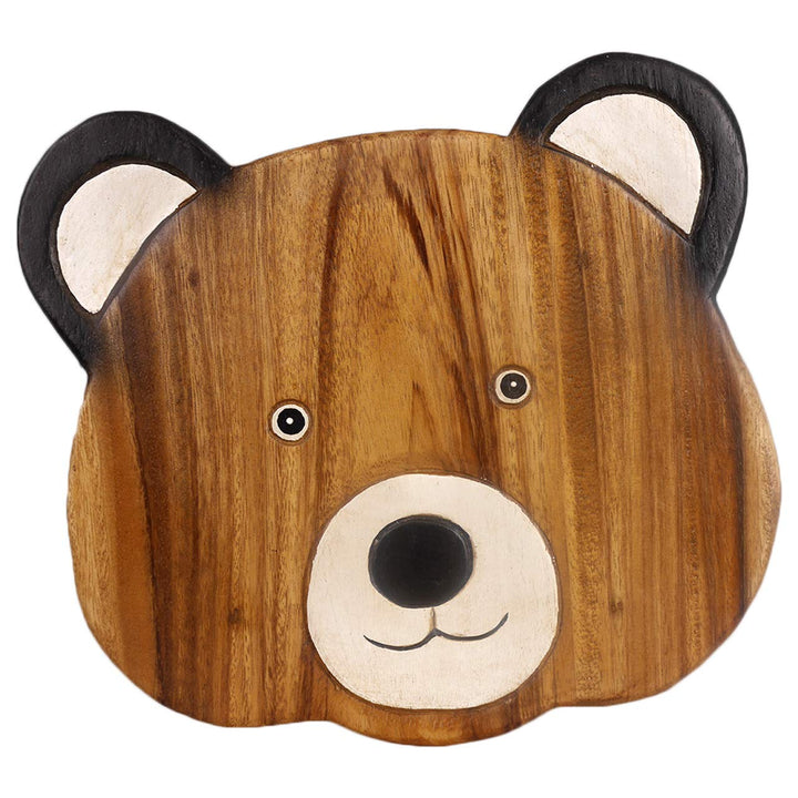 ART-CRAFT Vielseitiger Kinderhocker Holzhocker rund aus Massivholz Tiermotiv Teddy mit vielen Einsat
