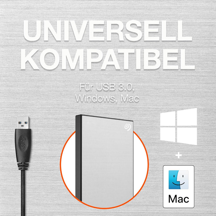 Seagate One Touch 2TB tragbare externe Festplatte, PC, Notebook & Mac, USB 3.0, Silber, inkl. 2 Jahr