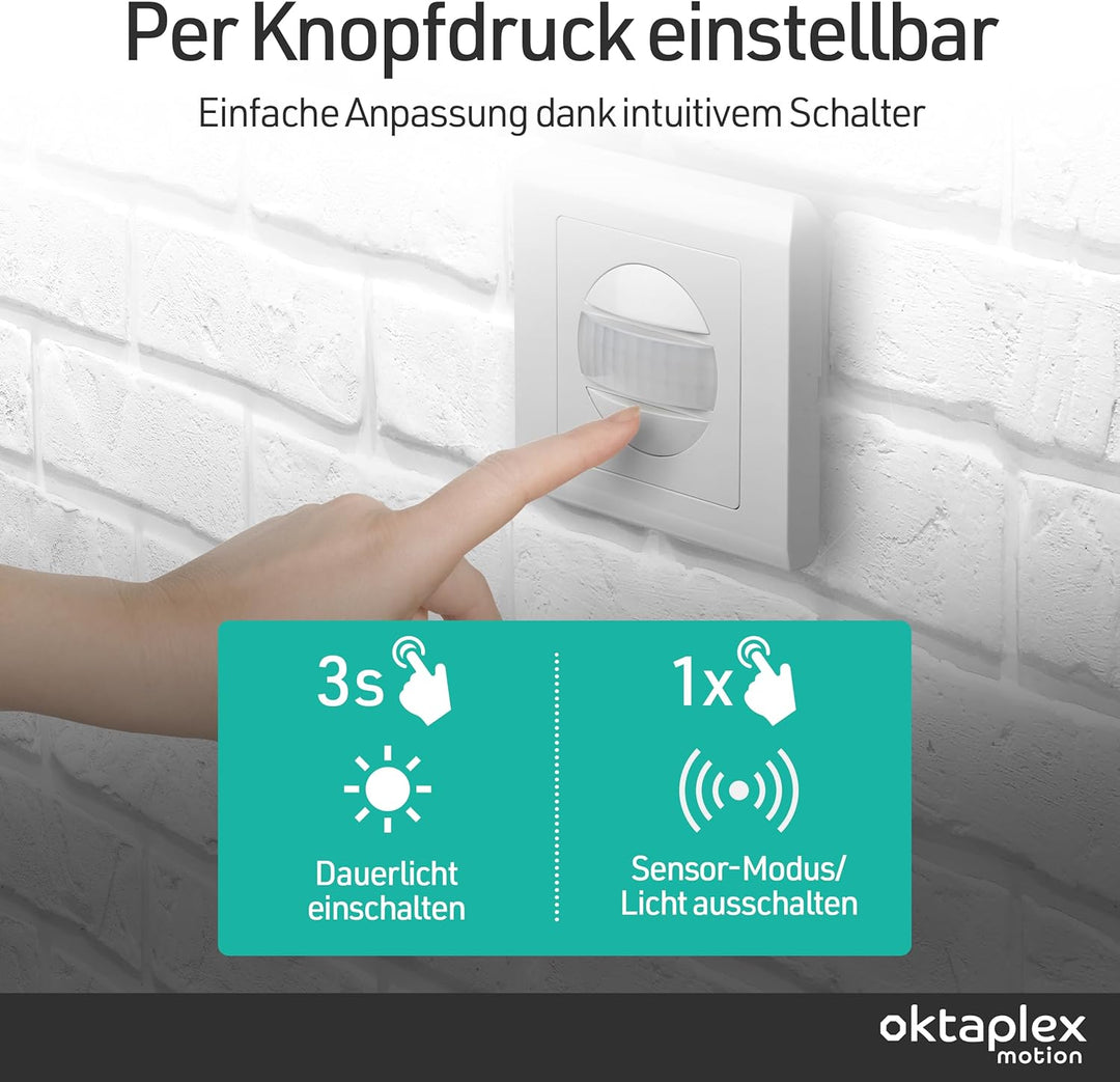 Oktaplex Ela 2er Set Bewegungsmelder Unterputz 160° Infrarot-Sensor 9m Reichweite 230V Hohlwanddose