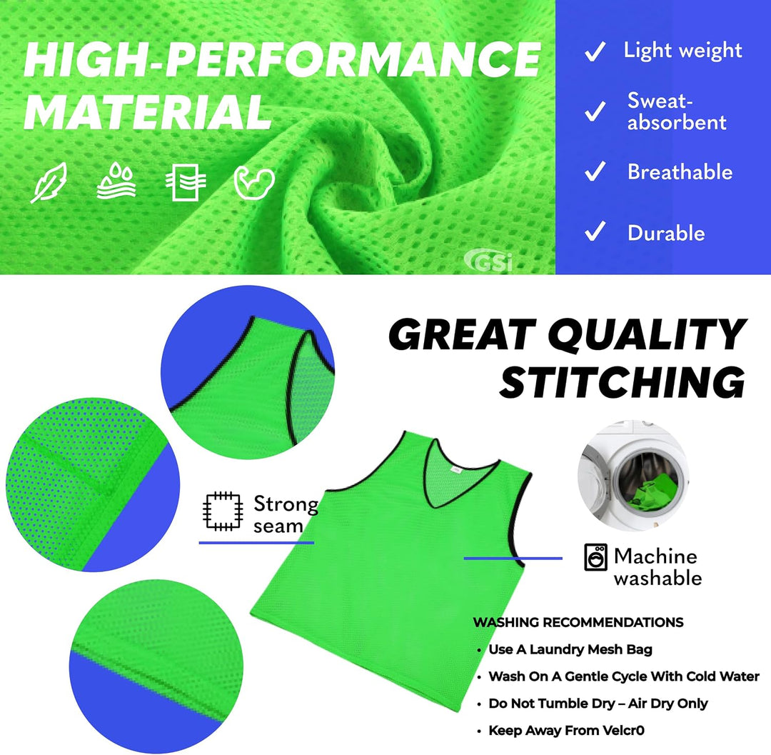 GSI Sports Pinnies – Packs of 6 or 12 – Free Size – Mesh Training Vests for Soccer, Basketball –7 Co