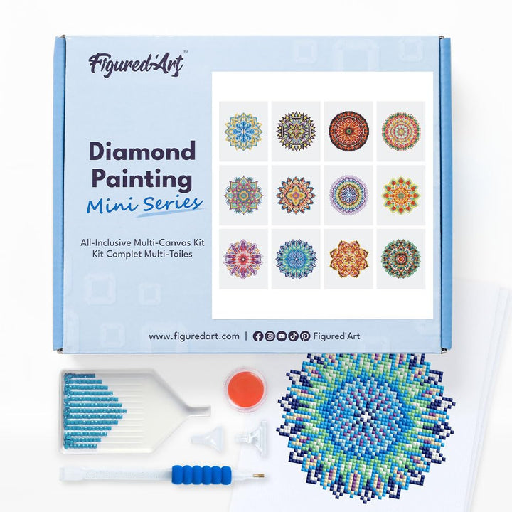 Figured'Art Mini Serie Diamond Painting Erwachsene - Mandala Kunst - Premium-Box mit 12 Stück 15x18