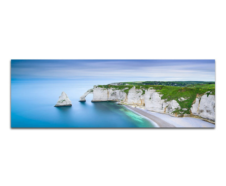 Paul Sinus Art Panoramabild auf Leinwand und Keilrahmen 150x50cm Frankreich Normandie Felsen Meer Hi