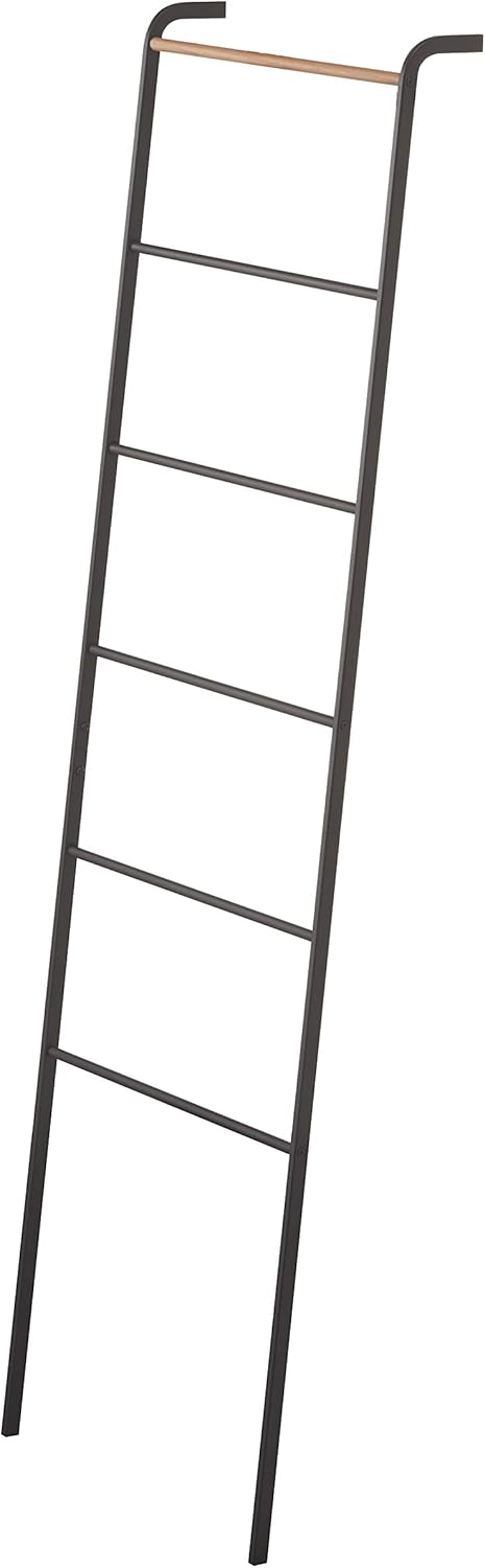 Yamazaki 2813 TOWER Lehnende Kleiderleiter, Schwarz, Stahl/Holz, Minimalistisch, 45 x 24 x 160 cm Sc