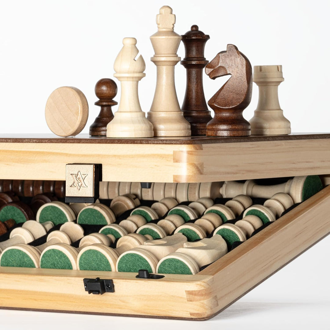 A&A Magnetic Wooden Chess Set, 38.1 cm, Folding Board, 7.6 cm, King Height German Knight Staunton Ch