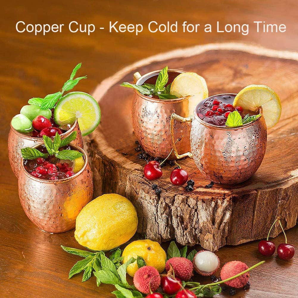 izdeel Moscow Mule Becher 550ml Kupferbecher mit 4 Strohhalme, Cocktail Kupfer Gin Gläser aus Lebens