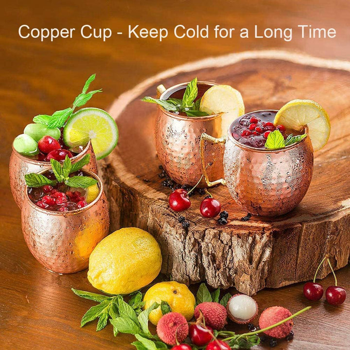 izdeel Moscow Mule Becher 550ml Kupferbecher mit 4 Strohhalme, Cocktail Kupfer Gin Gläser aus Lebens