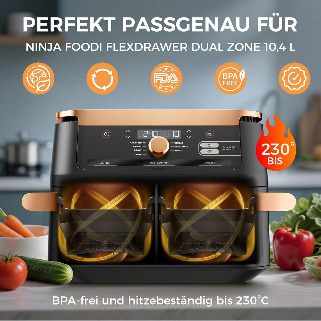 Heissluftfritteuse Zubehör für Ninja Foodi Flexdrawer 10,4L AF500EU & AF500EUCP - 3x Faltbare Siliko