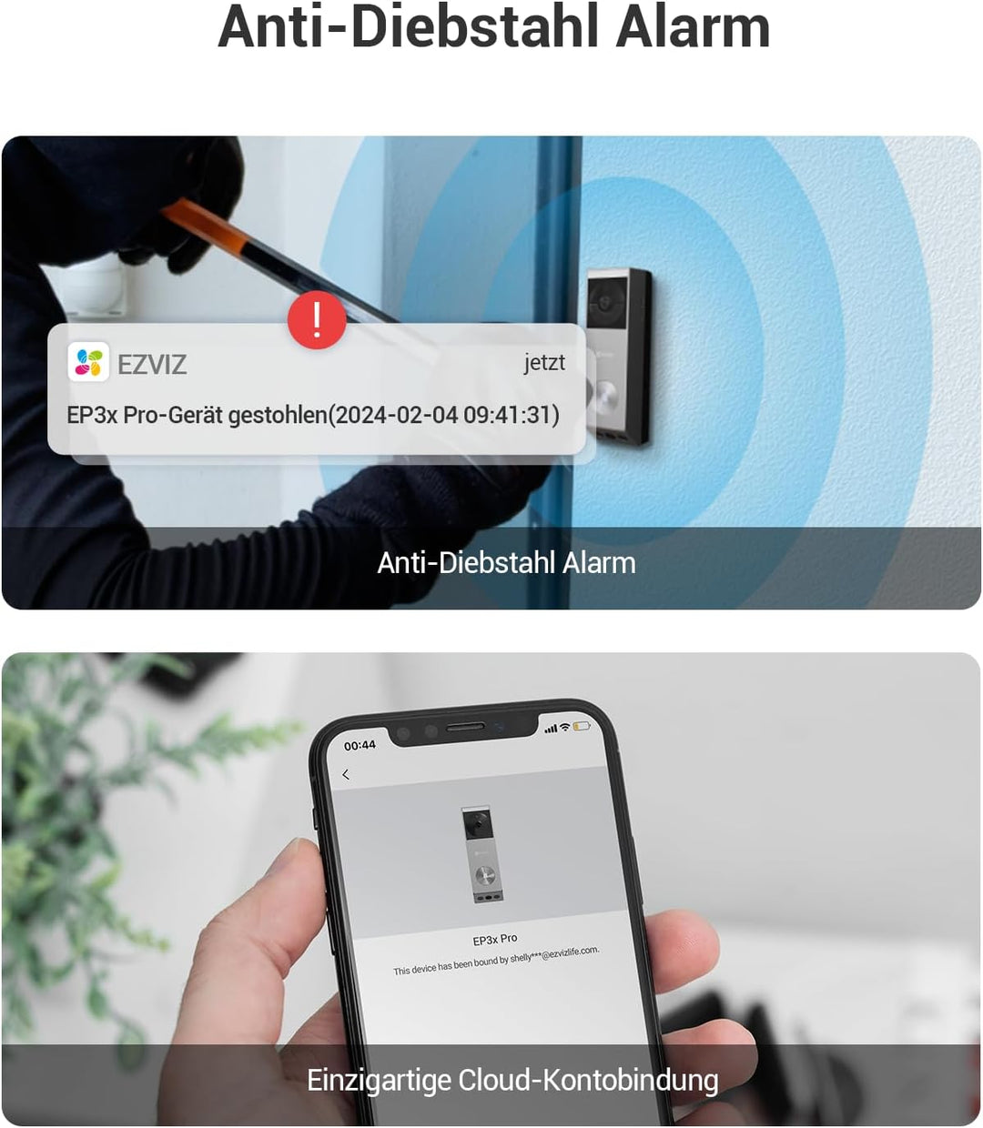 EZVIZ Kabellose Türklingel EP3x mit smartem Bildschirm SD7, 2K Video Türklingel mit Doppellinse, Per