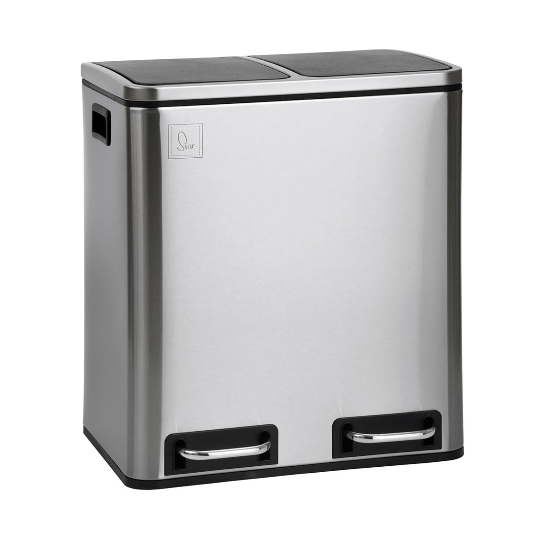 SVITA TM2X15 Edelstahl Treteimer 30 Liter Silber Abfalleimer Mülleimer Design Mülltrennung Papierkor