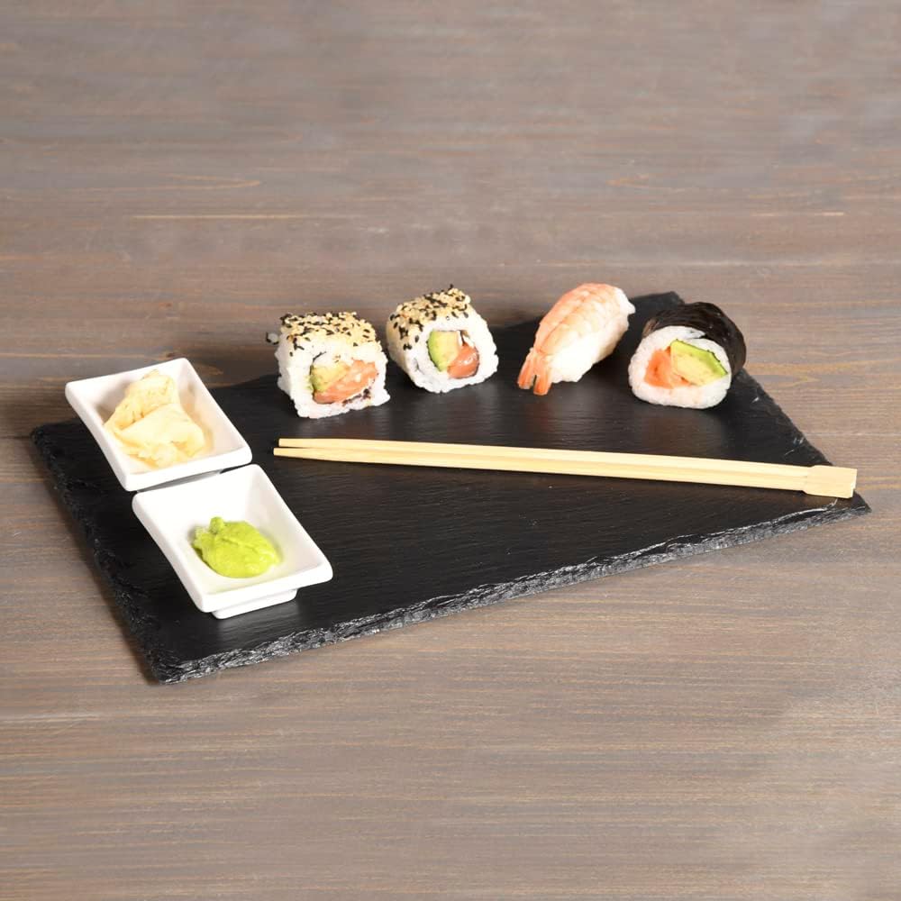 Kesper | 2 Schieferplatten mit 4 Dipschalen + 10 Ess-Stäbchen, Material: Schiefer, Masse: B: 30 x T: