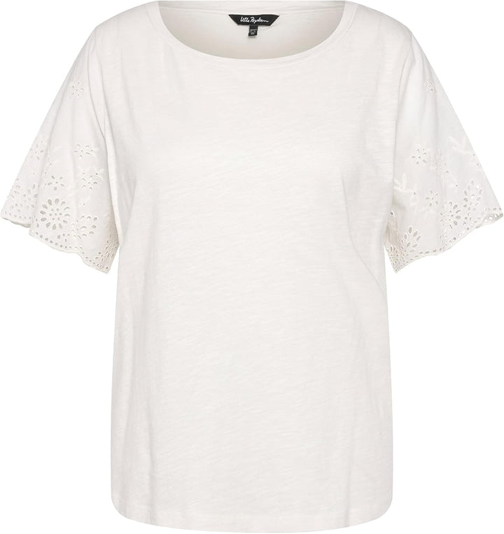 Ulla Popken, Damen, grosse Grössen, T-Shirt, Spitze, U-Boot-Ausschnitt, Glocken-Halbarm 42-44 Offwhi