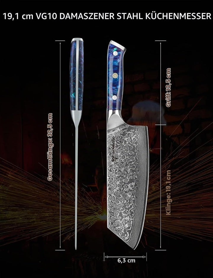 Nakiri Messer 19 cm Profi Küchenmesser Damastmesser, Xuan Serie, VG10 Damaskus Stahl Küchenmesser mi