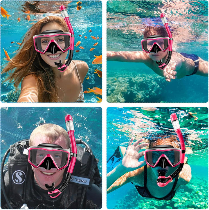 Schnorchelset Erwachsene,Taucherbrille Erwachsene mit Dry Schnorchel, wasserdichte Tauchmaske Anti-F