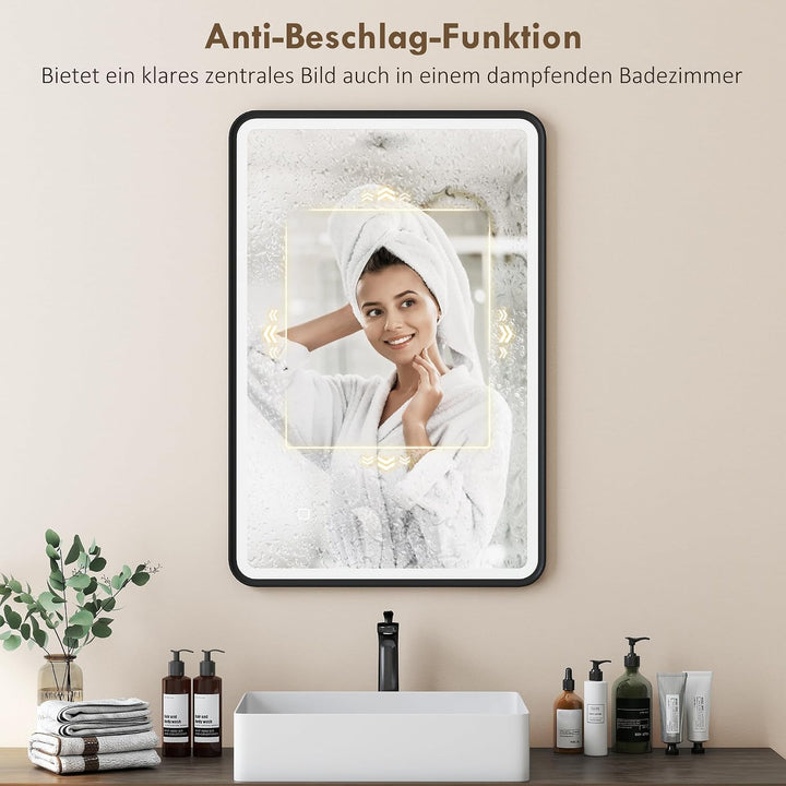 HOMCOM Badspiegel mit Beleuchtung 90x60 cm LED Spiegel mit 3 Lichtfarben Dimmbar, Hintergrundbeleuch