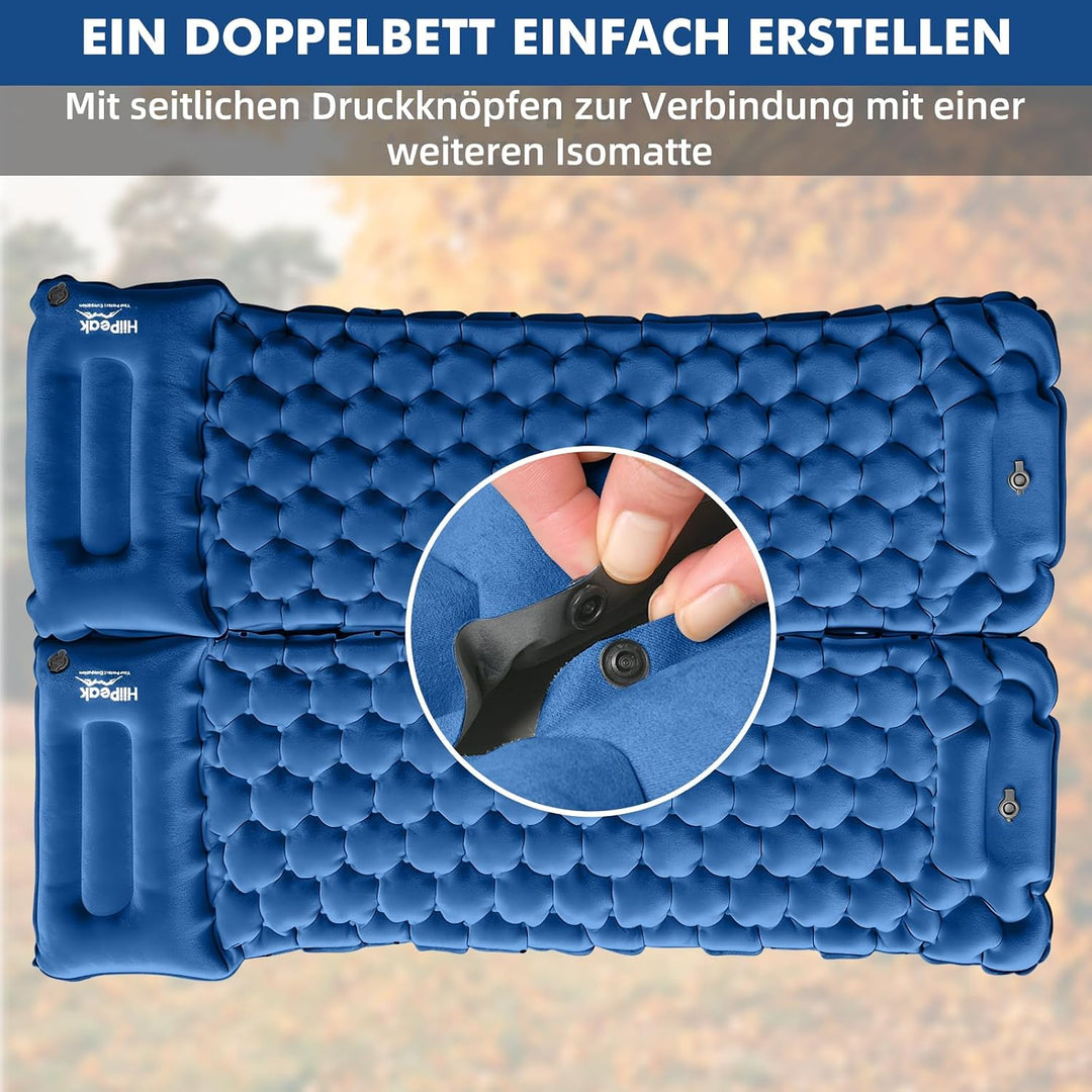 HiiPeak Isomatte – Suede Aufblasbare Camping matratze mit Integriertem Kopfkissen, Wasserdicht Luftm