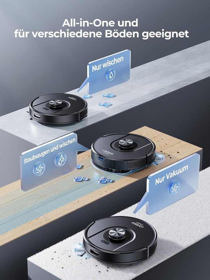 Laresar Clean Saugroboter mit Wischfunktion 3 in 1, 5000Pa Staubsauger Roboter mit Laser Navigation,