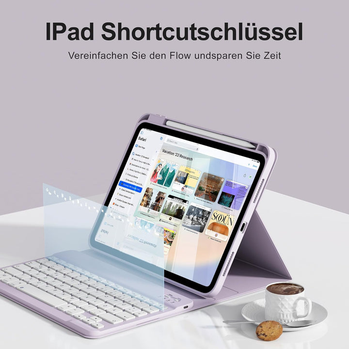 Hülle mit Tastatur für iPad A16 11/10 Generation (2025/2022, 11/10.9 Zoll) - QWERTZ Deutsches Layout