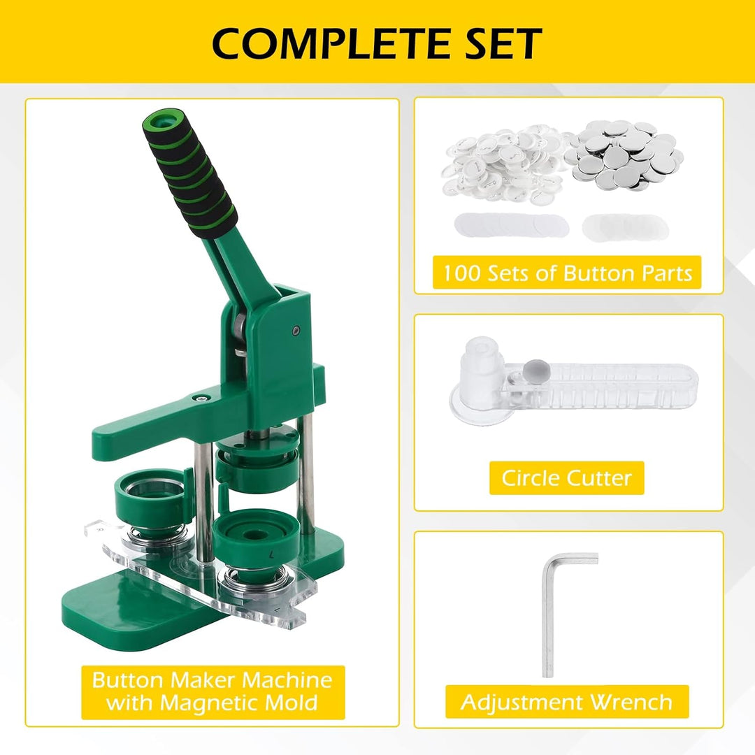 Dyna-Living Buttonmaschine Abzeichen Button Maker 25mm/0.98in, DIY Badge Press Machine mit 100 Zubeh
