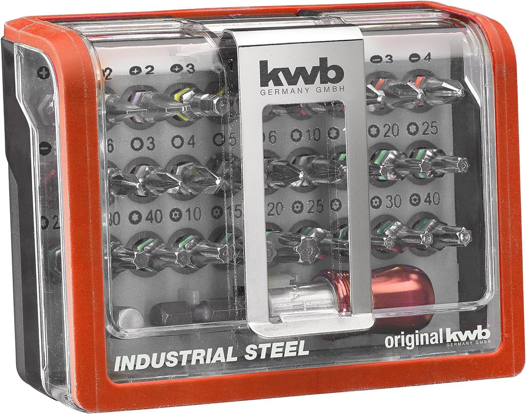 kwb Standard Bit-Box – 32-tlg. inkl. Bit-Halter, 1/4 Zoll Adapter und Sechskant Antrieb nach ISO 117