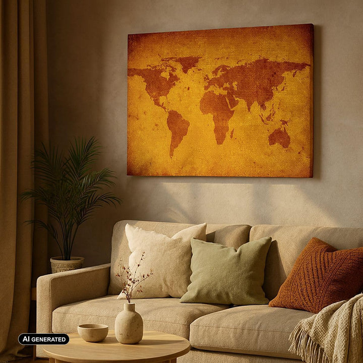 Bilder auf Leinwand Alte Karte Kontinente Reisen Welt Leinwandbild 70x50cm Wandbilder Dekoration Woh