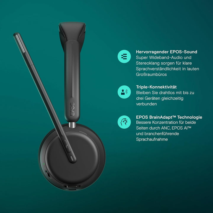 EPOS IMPACT 1060 Hochwertiges Büro-Bluetooth Headset - Beidseitig, EPOS AI verbesserte Sprachaufnahm