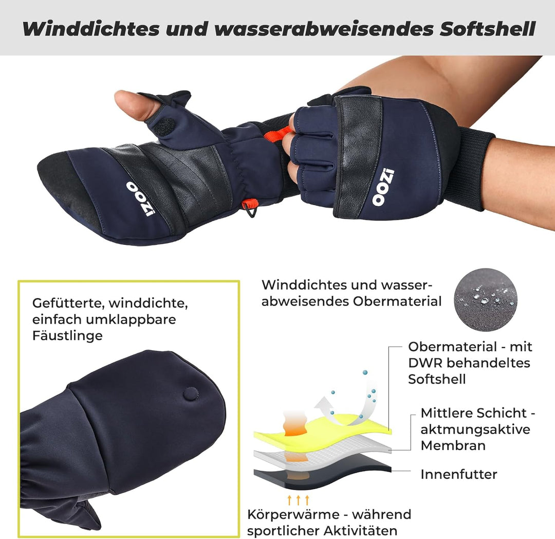 OOZi Winterhandschuhe für Herren und Damen, Touchscreen Handschuhe, Warme Winddicht Arbeitshandschuh