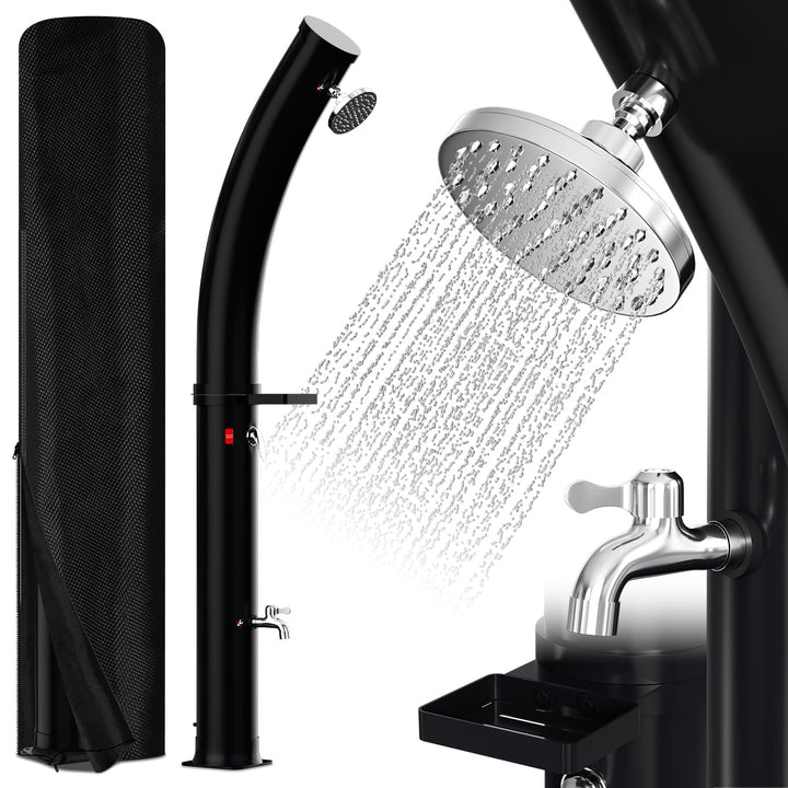 Solardusche 35L Curve Gartendusche mit 360°Regenduschkopf und Wasserhahn, Warmes Wasser Max. 60℃, oh