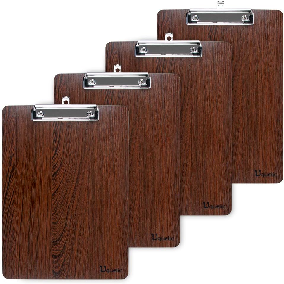 Uquelic Klemmbrett/Schreibbrett/Clipboard A4-4Pcs Klemmbretter A4 Eleganz Luxus Holzmaserung Abgerun