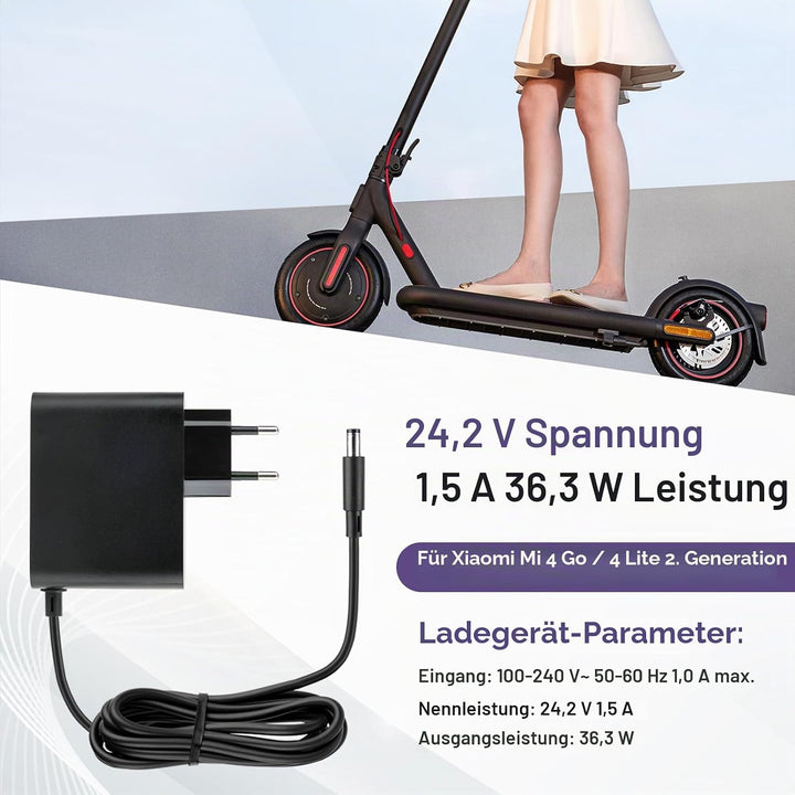Ladegeräte für Scooter, 24.2V 1.5A E Scooter Ladegerät, Hoverboard Ladekabel für Xiaomi Electric Sco