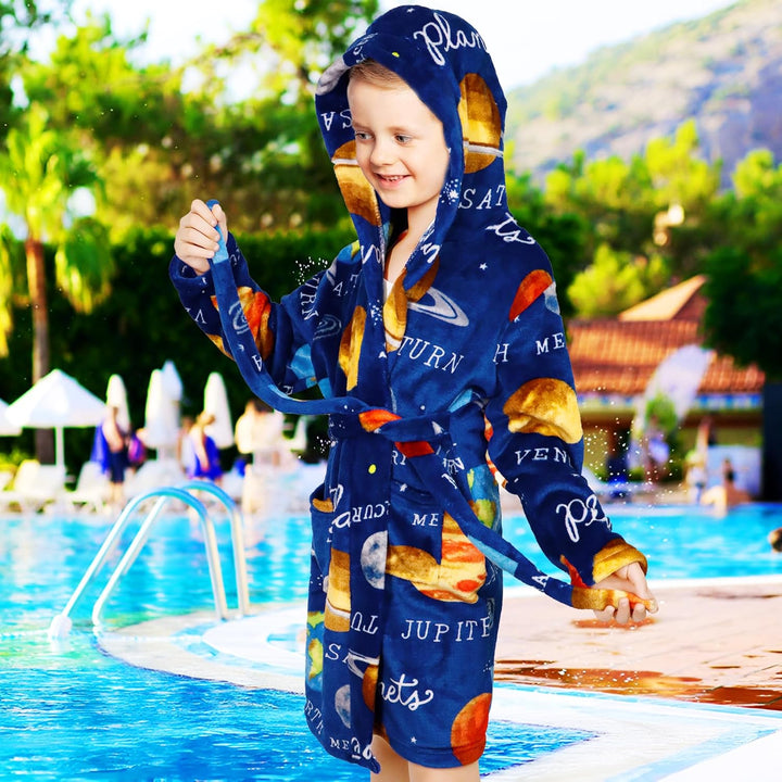 Bademantel für Kinder Mädchen Jungen Fleece Kinderbademantel mit Kapuze, Flanell Flauschig Morgenman