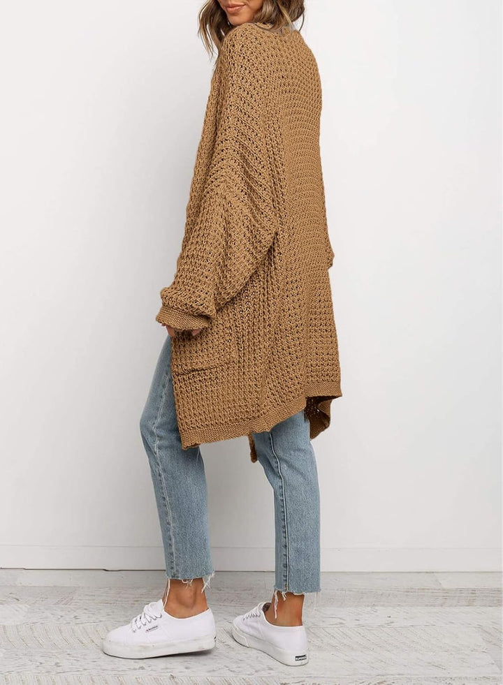 Damen Lang Strickjacke Oversize Langarm Sweater Cardigan Casual Strickmantel Herbst Outerwear mit Ta