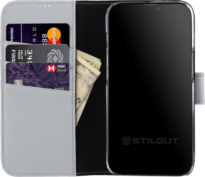 STILGUT Talis kompatibel mit iPhone 13 Mini (5.4“) Hülle mit Kartenfach aus Leder, Flip Cover, Walle