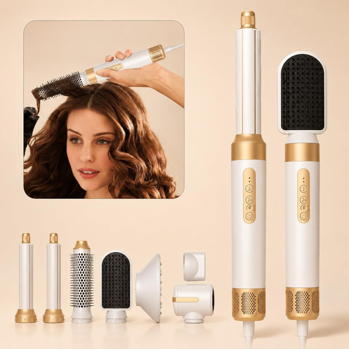 Airstyler 7-in-1 Lockenstab, Golden Goods Hairstyler Set mit Warmluftbürste, Glättbürste, Haartrockn