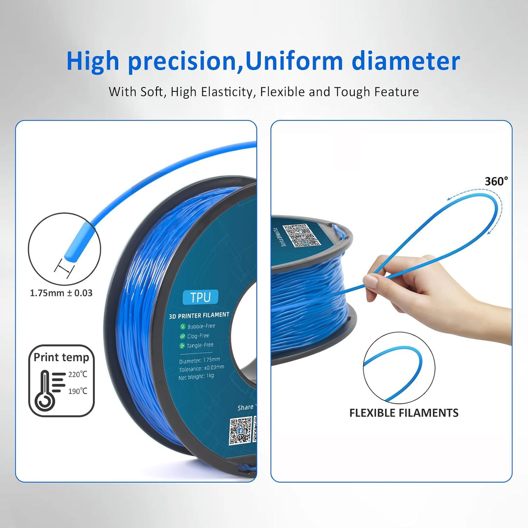 GEEETECH TPU filament 1,75mm Blau, Flexible 3D Drucker Filament 1kg 1 Spool Blau-1KG, Blau-1KG