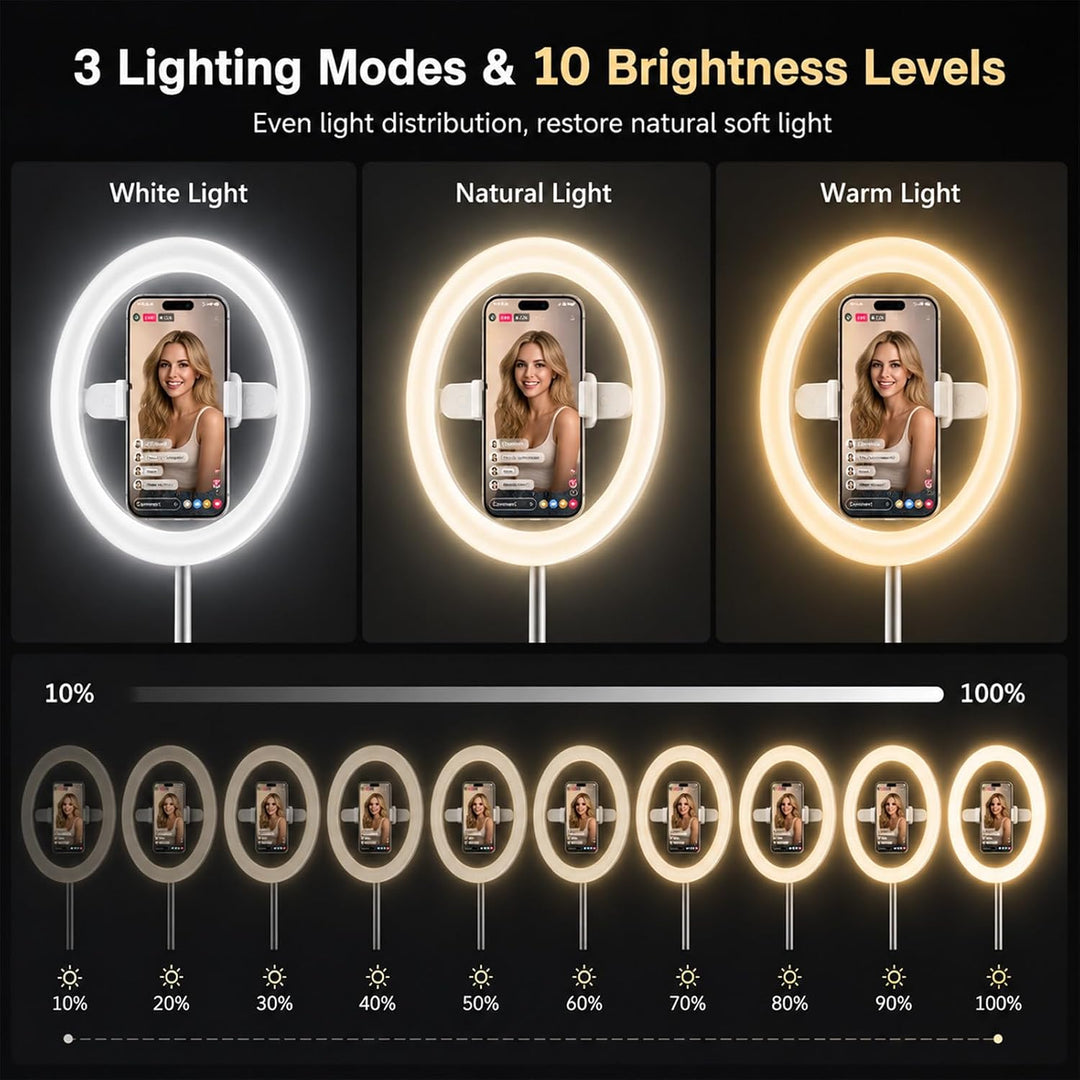 Ringlicht mit Stativ 10.5 Zoll, für Streaming Makeup Videokonferenz | 144 LED Ring Light, Dimmbar, W