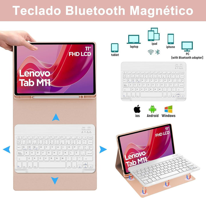 WINCHKING Tastatur für Lenovo Tab M11, 27,9 cm (11 Zoll), Hülle mit spanischer Tastatur, Bluetooth,