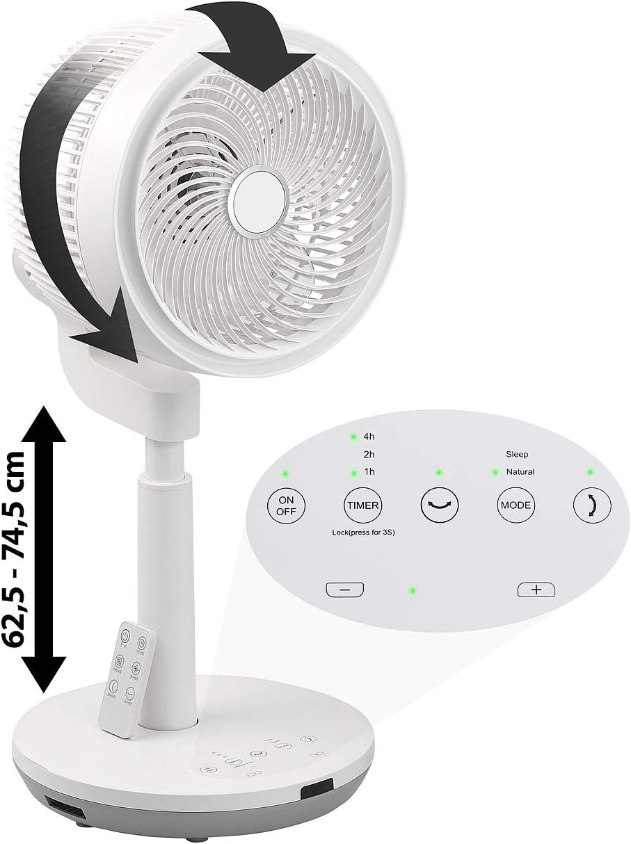 Sichler Haushaltsgeräte 3D Ventilator: Höhenverstellbarer 3D-Raumventilator & Luftzirkulator, Ø 22 c