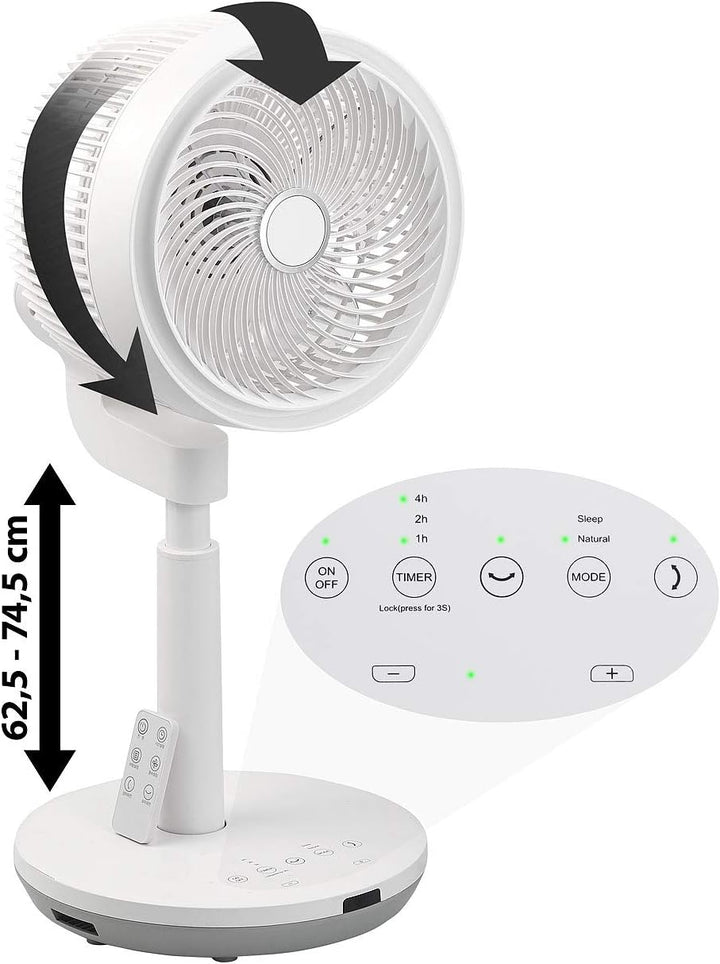 Sichler Haushaltsgeräte 3D Ventilator: Höhenverstellbarer 3D-Raumventilator & Luftzirkulator, Ø 22 c