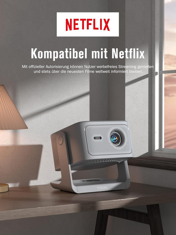 [30000Lumen &amp; Offiziell lizenzierte App] Smart Beamer 4K Heimkino, VISSPL 3D Dolby Audio und Autofok