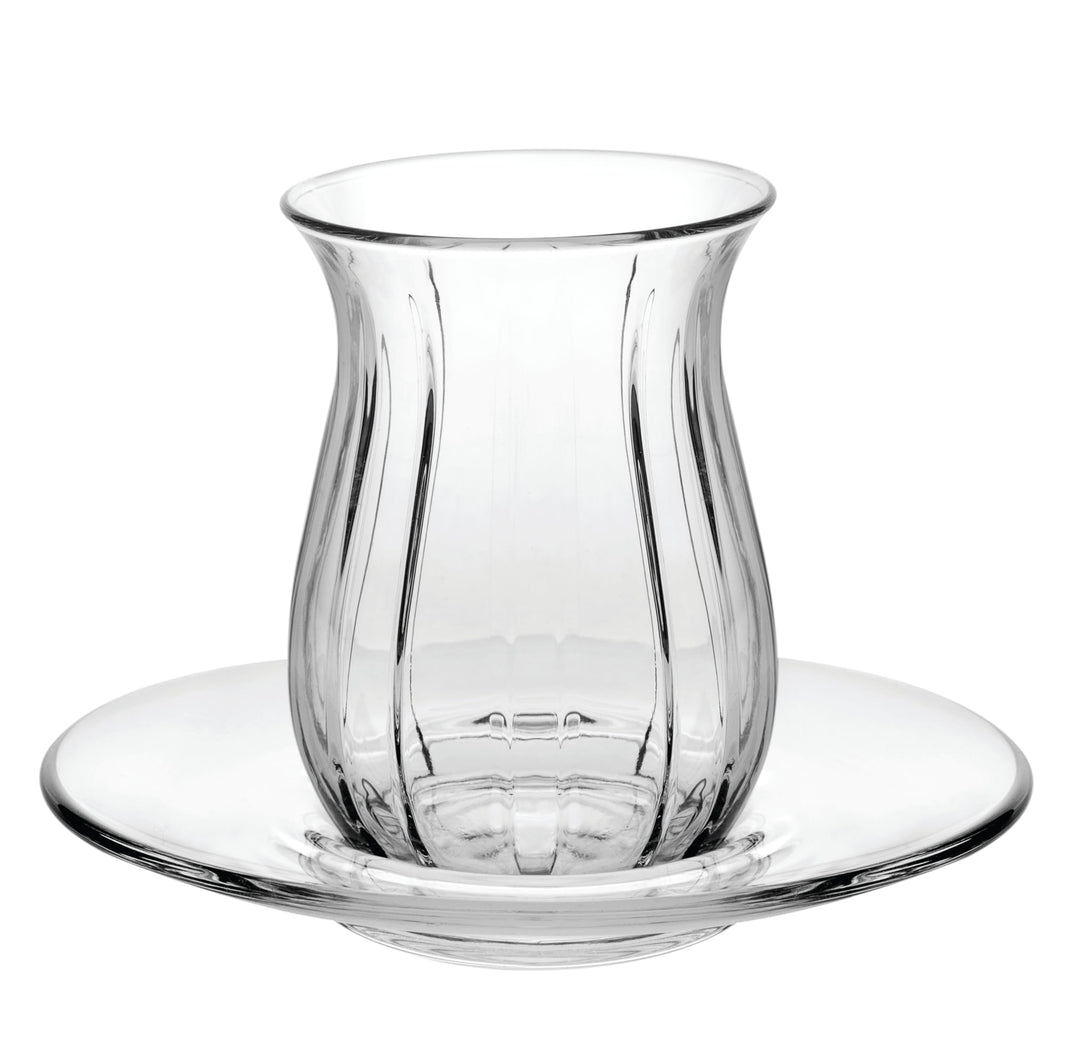 Pasabahce 96572 Linka Teeset 140 ml | 12-teilig (6 Teegläser mit Untersetzern) | Schlicht & elegant
