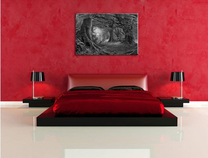 Pixxprint Dschungel im tropischen Regenwald Kunst B&W, Grösse: 120x80cm, Leinwandbild, fertig gespan