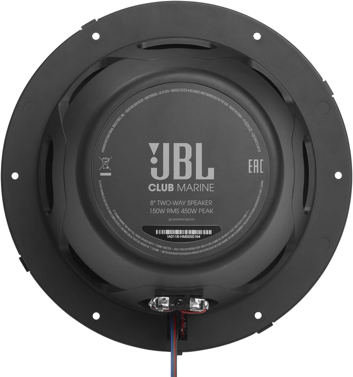 JBL Marine CLUB82 8 Zoll 2-Wege Koaxiallautsprecher Boot mit 150 W RMS und 450 W Max, 92 dB Empfindl