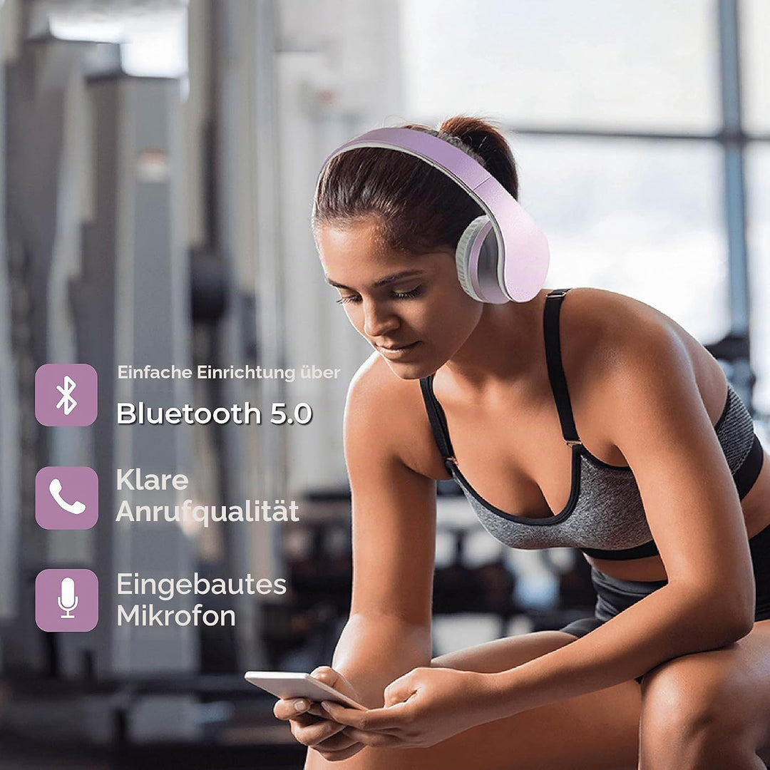 PowerLocus Bluetooth Over Ear Kopfhörer, Kabellose HiFi Stereo, Faltbare Kopfhörer mit Mikrofon, wei