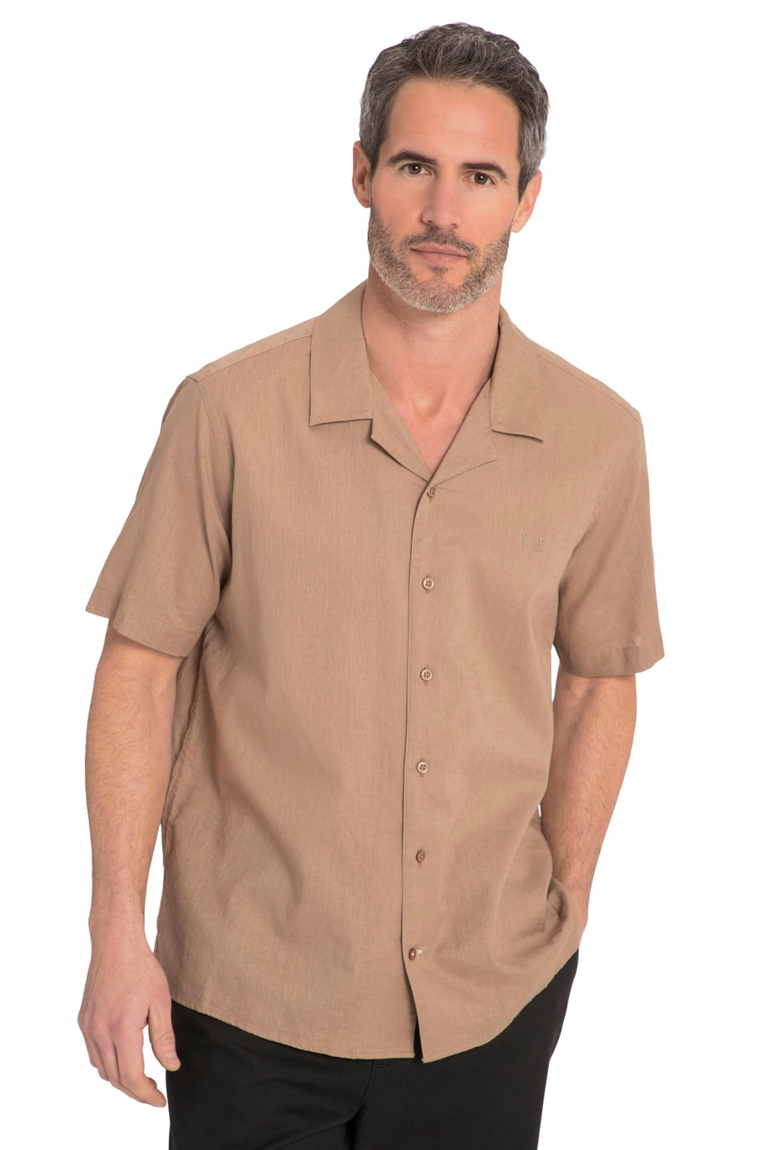 JP 1880 Herren grosse Grössen Übergrössen Menswear L-8XL Leinenmixhemd, Halbarm, Kubakragen, Modern