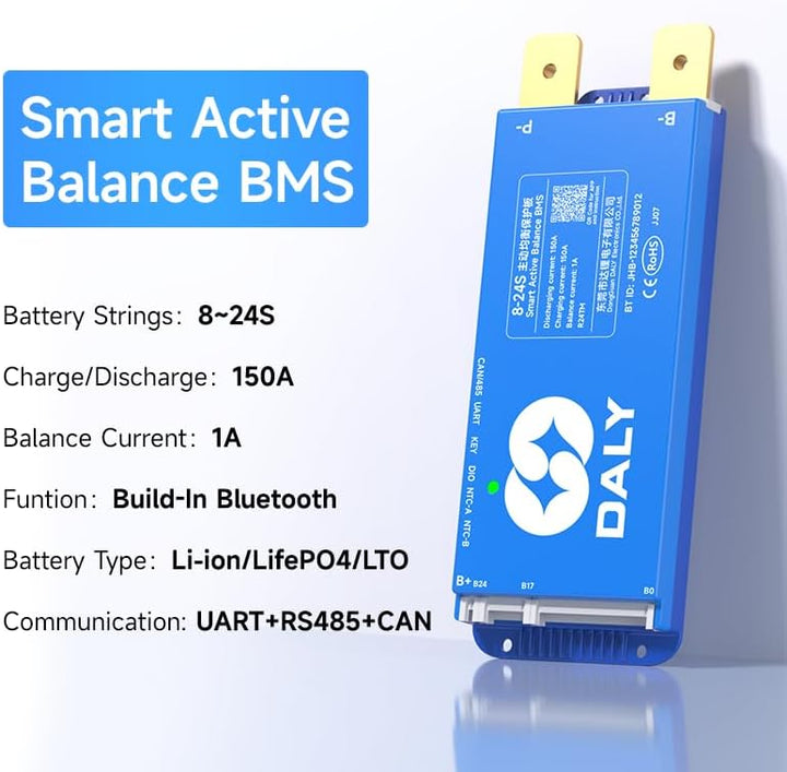 DALY Smart Active Balance BMS 150A 24V-84V 8S-24S Integriertes Bluetooth mit RS485 CAN PCB Batteries