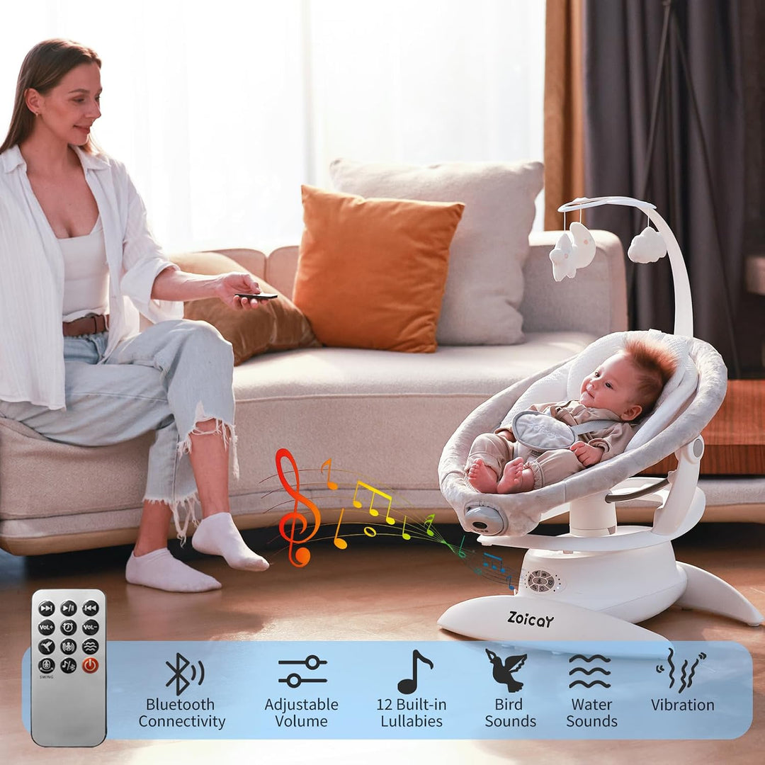 Baby wippe Zoicay 3-in-1 Babywippe Elektrisch für Neugeborene mit 9 modi 360° Drehbar und Schaukel A