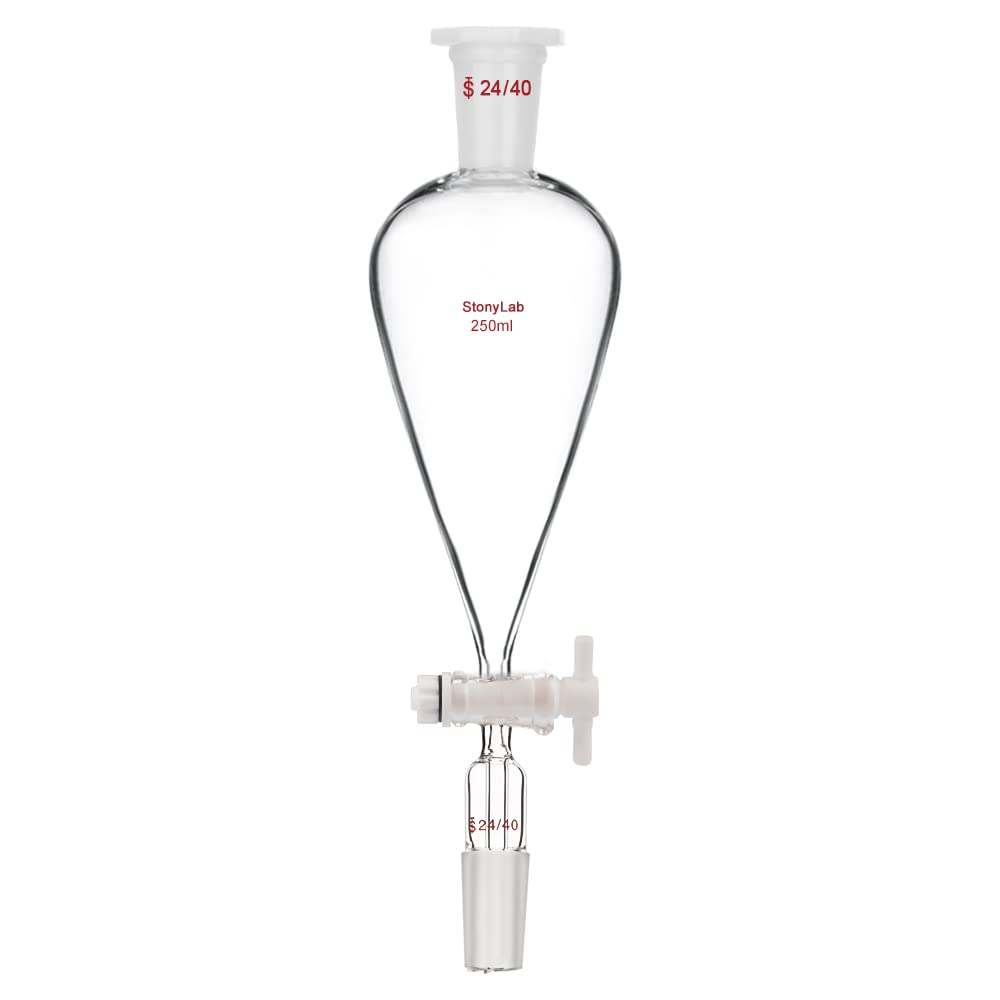 StonyLab 250 ml Trichter aus Borosilikatglas, Separatory Funnel, Schwerwandig Konisch mit 24/40 Gele