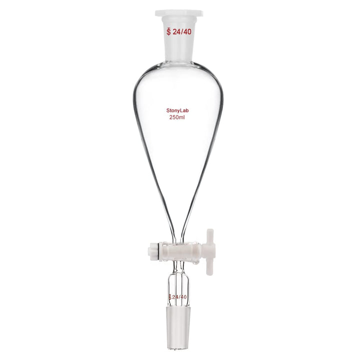 StonyLab 250 ml Trichter aus Borosilikatglas, Separatory Funnel, Schwerwandig Konisch mit 24/40 Gele